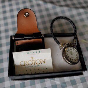 Croton Quartz Analog Pocket Watch Leather Pouch